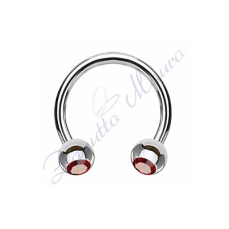 Anello aperto con cristallo rosso mm 1,2x3x8 in acciaio 361L