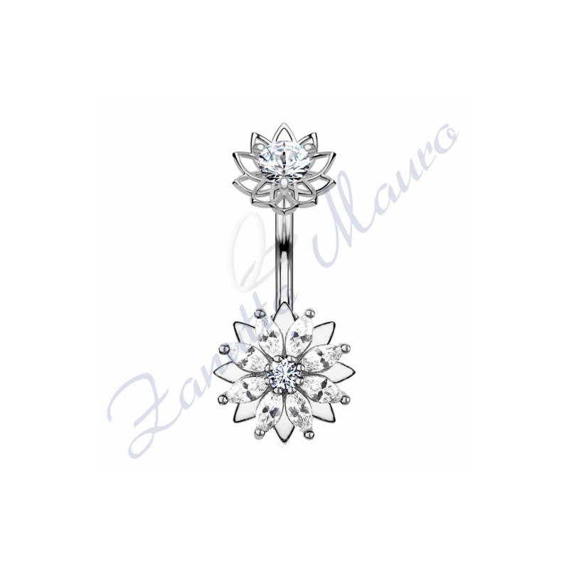 Piercing fiore per ombelico mm 1,6x10x10x10x6x6 in acciaio 361L