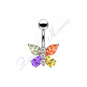 Piercing farfalla rainbow per ombelico mm 1,6x10x10x9 in acciaio 361L