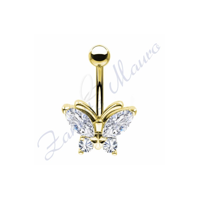 Piercing farfalla per ombelico mm 1,6x10x14x11 in acciaio 361L dorato