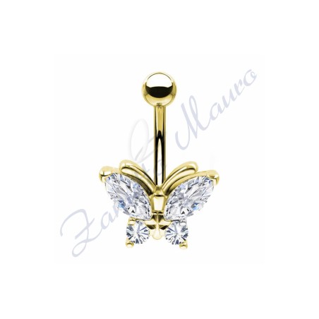 Piercing farfalla per ombelico mm 1,6x10x14x11 in acciaio 361L dorato