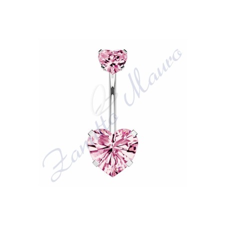Piercing cuore rosa per ombelico mm 1,6x10x5x8 in acciaio 361L