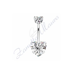 Piercing cuore bianco per ombelico mm 1,6x12x5x8 in acciaio 361L