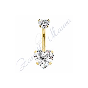 Piercing cuore bianco per ombelico mm 1,6x10x5x8 in acciaio 361L dorato