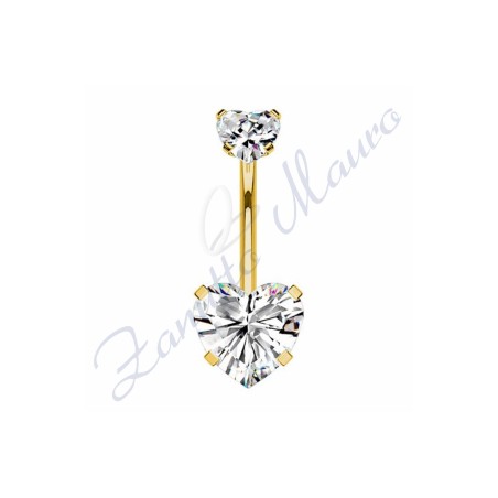 Piercing cuore bianco per ombelico mm 1,6x10x5x8 in acciaio 361L dorato