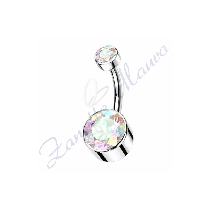 Piercing ombelico con 2 cristalli aurora boreale 1.6/5/8 mm 10 titanio