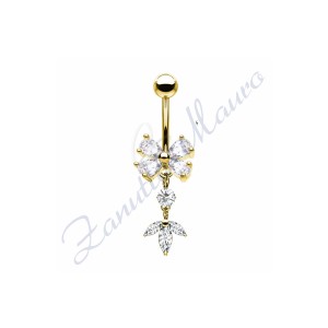 Piercing ombelico farfalla bianca 1.6/27/10 mm 10 in acciaio 316L dorato