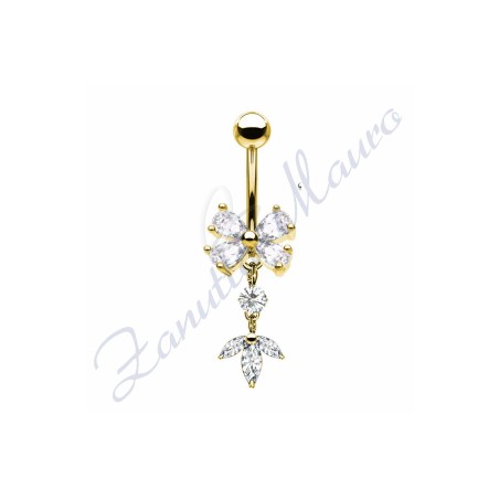 Piercing ombelico farfalla bianca 1.6/27/10 mm 10 in acciaio 316L dorato
