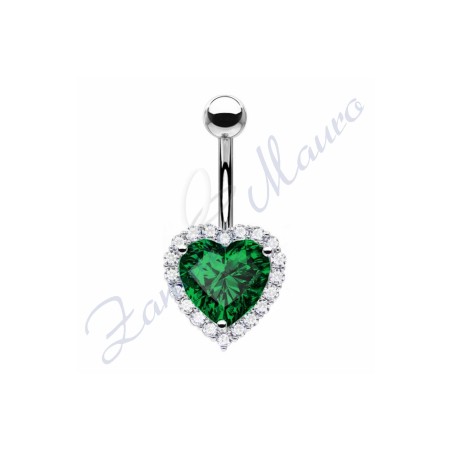 Piercing ombelico cuore verde 1.6/14/14 mm 10 in acciaio 316L