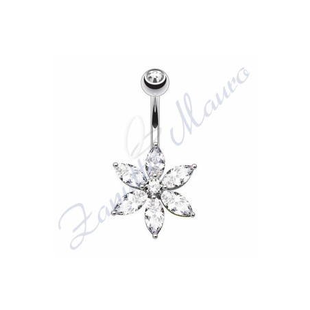 Piercing ombelico fiore bianco 1.6/10/5 mm 10 in acciaio 316L