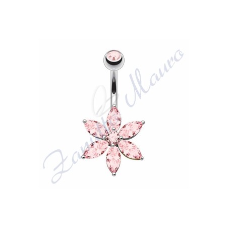 Piercing ombelico fiore rosa 1.6/10/5 mm 10 in acciaio 316L