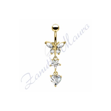 Piercing ombelico farfalla 1.6/30/15 mm 10 in acciaio 316L dorato