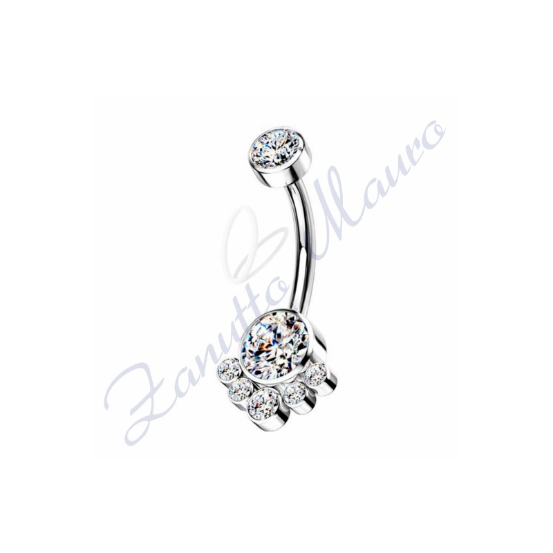 Piercing ombelico cristalli bianchi 1.6/30/15 mm 10 in acciaio 316L