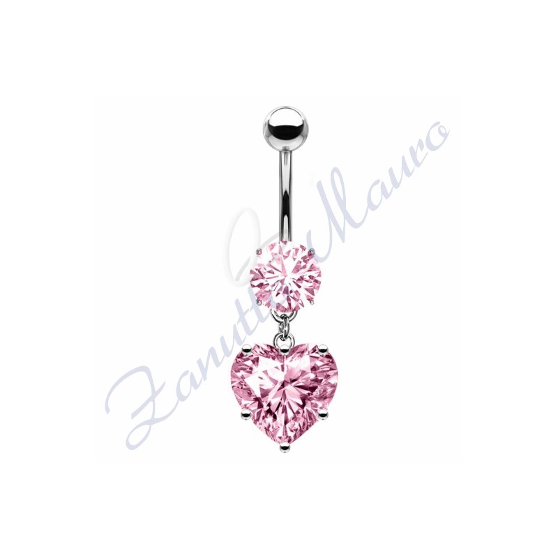 Piercing ombelico cuore rosa 1.6/22/8 mm 10 in acciaio 316L