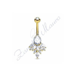 Piercing ombelico con cristalli 1.6/20/15 mm 10 in acciaio 316L dorato