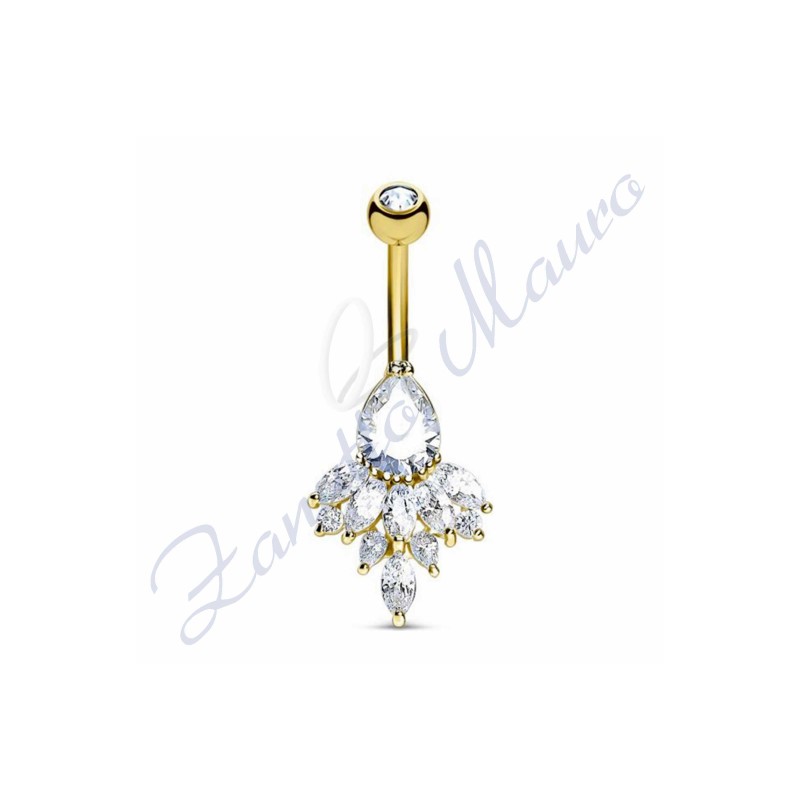 Piercing ombelico con cristalli 1.6/20/15 mm 10 in acciaio 316L dorato