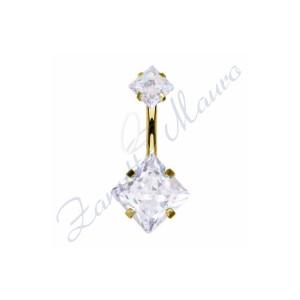 Piercing ombelico carrè bianchi 1.6/8/5 mm 10 in acciaio 316L dorato