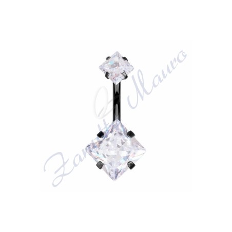 Piercing ombelico carrè bianchi 1.6/8/5 mm 10 in acciaio 316L brunito