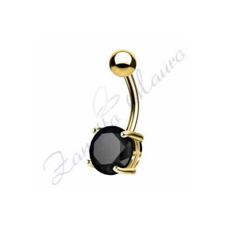 Piercing ombelico cristallo nero 1.6/8/5 mm 10 in acciaio 316L dorato