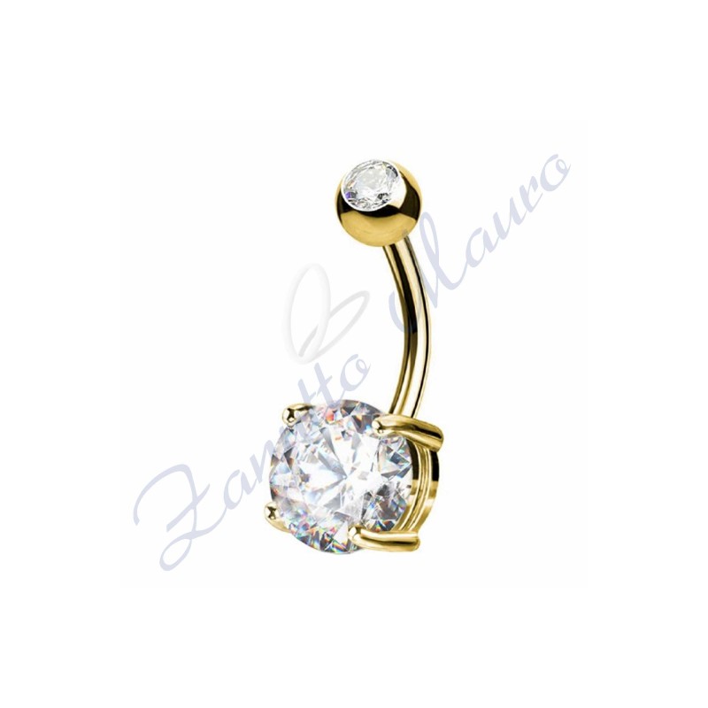 Piercing ombelico cristallo bianco 1.6/8/5 mm 10 in acciaio 316L dorato