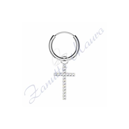 Orecchino a cerchio con croce in acciao 316L