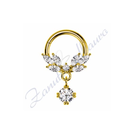 Piercing cerchio in acciao 316L dorato con cristalli