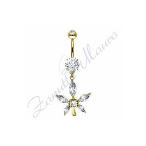 Piercing ombelico fiore bianco 1.6/10/14/17 mm 10 in acciaio 316L dorato