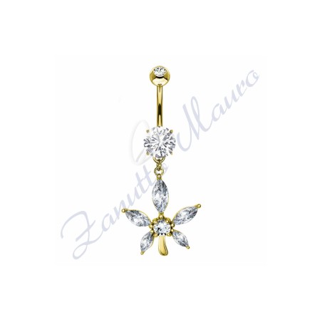 Piercing ombelico fiore bianco 1.6/10/14/17 mm 10 in acciaio 316L dorato