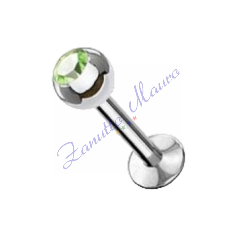 Piercing labret con pallina mm 3 stelo 1,2x8 verde chiaro in acciaio 316