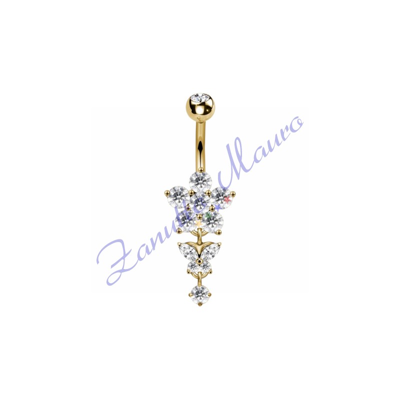 Piercing ombelico fiore bianco 1.6x10x5 mm 10 in acciaio 316L dorato