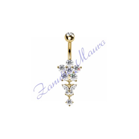 Piercing ombelico fiore bianco 1.6x10x5 mm 10 in acciaio 316L dorato