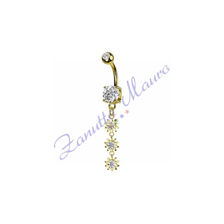Piercing ombelico fiore bianco 1.6x10x8x5 mm 10 in acciaio 316L dorato