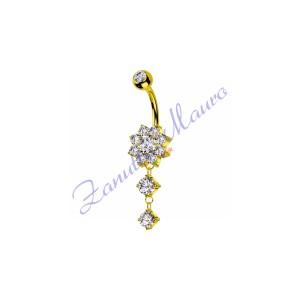 Piercing ombelico fiore bianco 1.6x10x11x5 mm 10 in acciaio 316L dorato