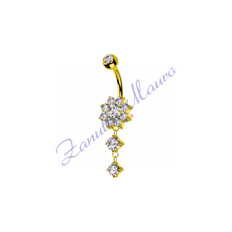 Piercing ombelico fiore bianco 1.6x10x11x5 mm 10 in acciaio 316L dorato