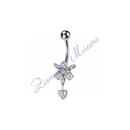 Piercing ombelico fiore bianco 1.6x10x12,5x5 mm 10 in acciaio 316L
