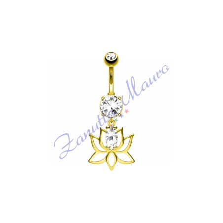 Piercing ombelico fiore bianco 1.6x10x5 mm 10 in acciaio 316L dorato