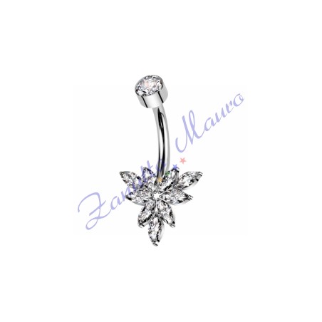 Piercing ombelico fiore bianco 1.6x10x5 mm 10 in acciaio 316L
