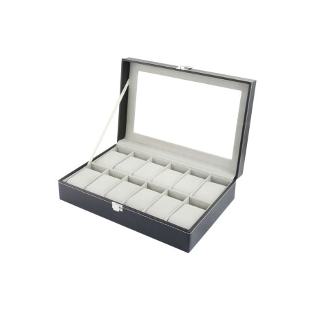 Cofanetto in similpelle nera per orologi con 12 scomparti