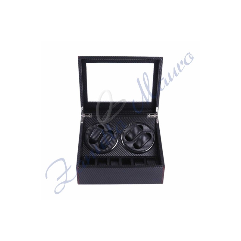 Watch Winder stampa fibra di carbonio nero a 4 posti rotanti + 6 fissi