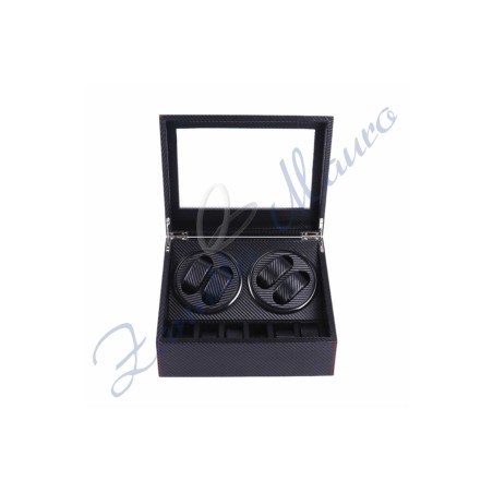 Watch Winder stampa fibra di carbonio nero a 4 posti rotanti + 6 fissi