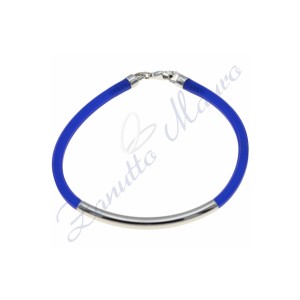 Bracciale in argento e gomma colore blu eletttico cm 20