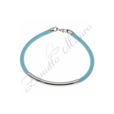 Bracciale in argento e gomma colore celeste cm 20