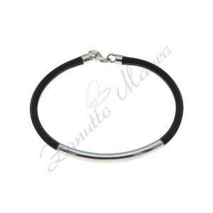 Bracciale in argento e gomma colore nero cm 20