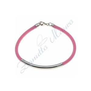 Bracciale in argento e gomma colore rosa cm 20