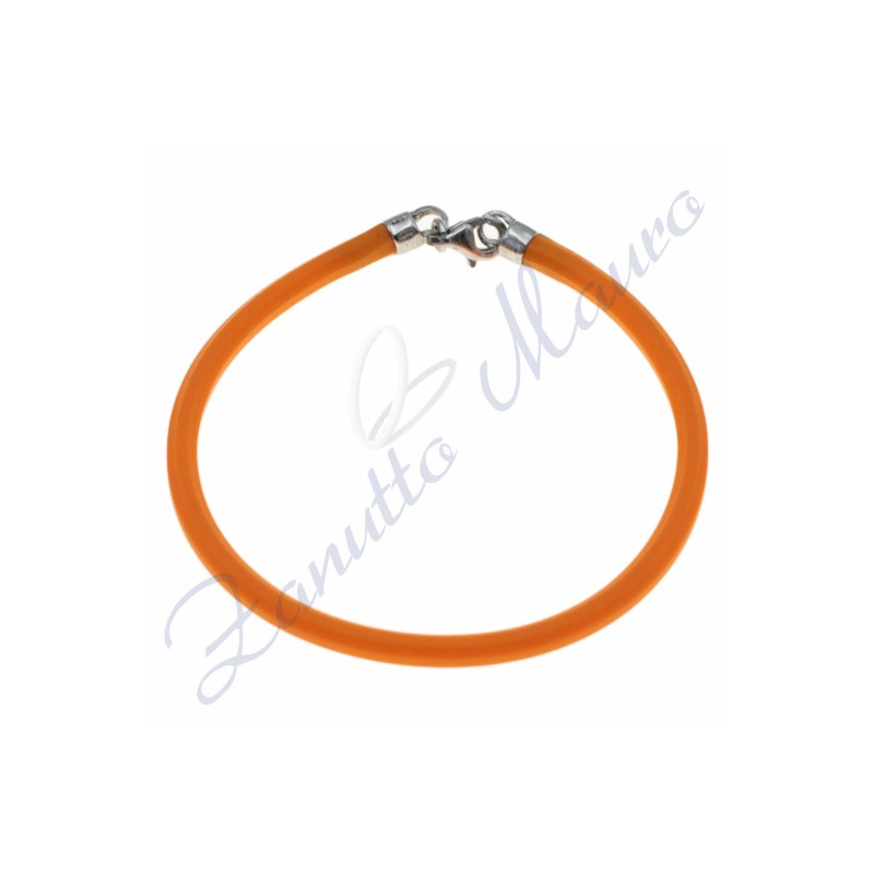 Bracciale in argento e gomma colore arancione cm 20