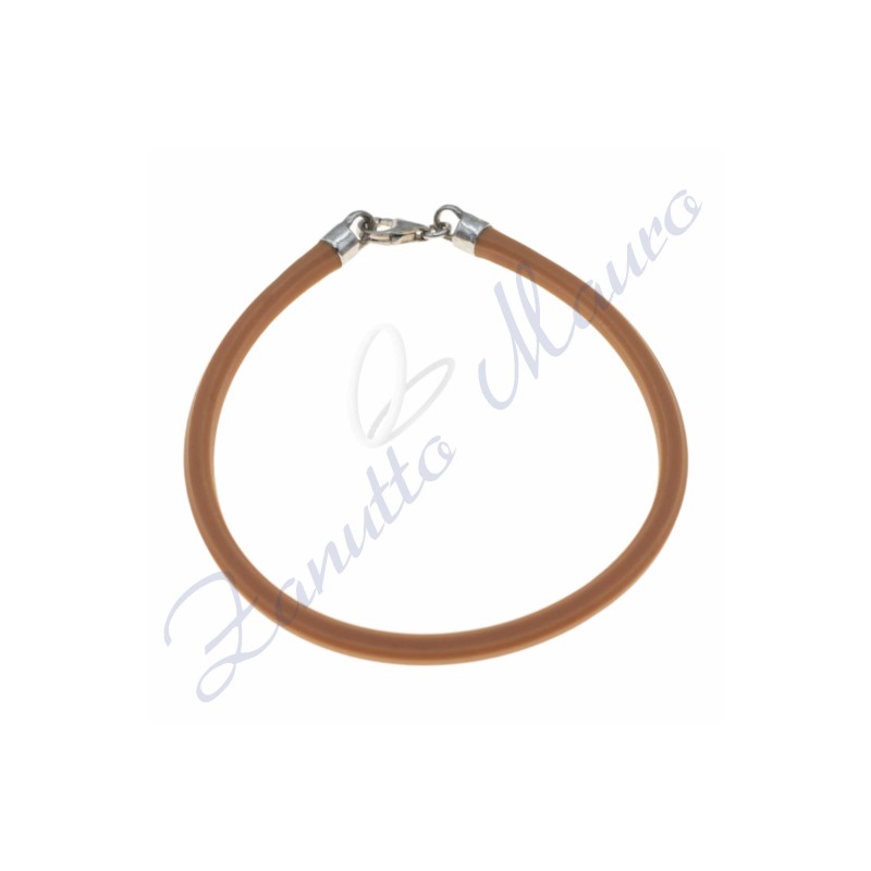 Bracciale in argento e gomma colore nocciola cm 20