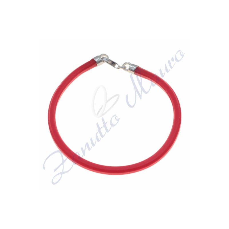 Bracciale in argento e gomma colore rosso cm 19