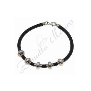 Bracciale in argento e gomma colore nero cm 19