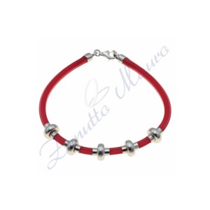 Bracciale in argento e gomma colore rosso cm 19