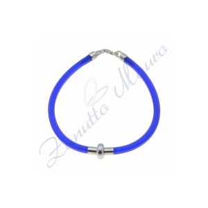 Bracciale in argento e gomma colore blu elettrico cm 19
